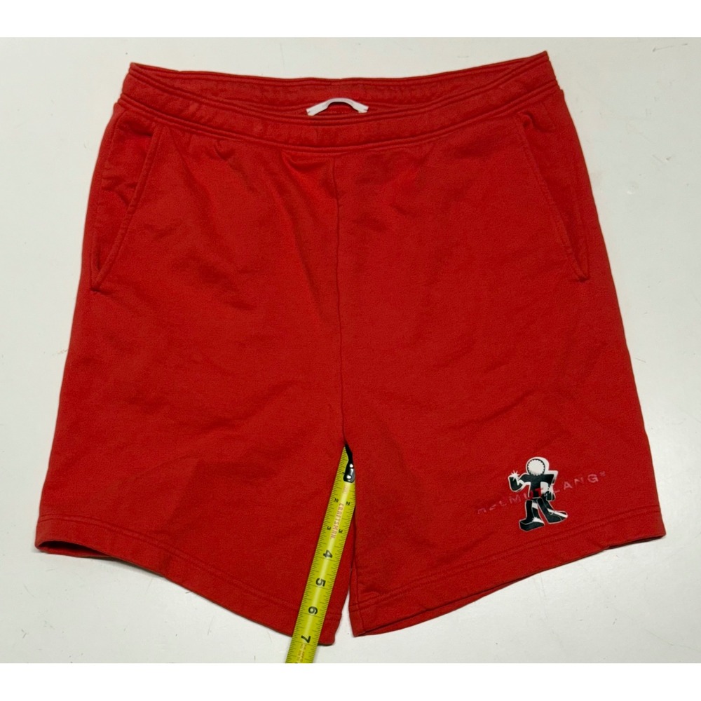 HELMUT LANG Red Orange Sweat Shorts Men's Size M Graphic Print Drawstring Casual